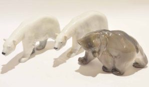 Group of Royal Copenhagen models of polar bears in various poses, largest 17cm long (3)