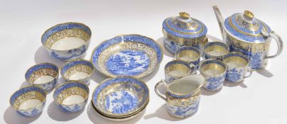 Late 18th century Miles Mason part tea set, comprising tea pot and cover, sucrier and cover, slop