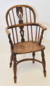 Oak/elm child's Windsor kitchen chair, spindle back with central splat, solid seat, splayed legs