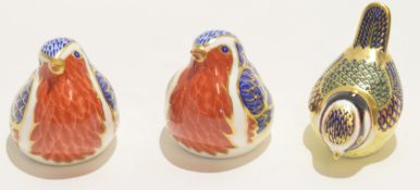 Group of Royal Crown Derby paperweights modelled as birds, largest 7cm high (3)
