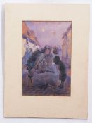 P Cotton, signed watercolour, Wartime lovers, 22 x 14cm, mounted but unframed
