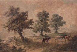 James George Zobell (1791-1879) Country scene with figure on horse with cattle, watercolour 20 x