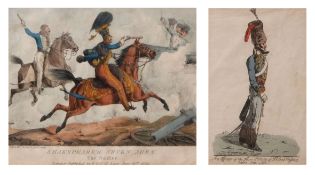 After Henry Alken, hand coloured engraving, Shakespeare's Seven Ages - The Soldier, 18 x 25cm