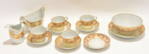 Late 18th century Worcester (Barr) part tea set comprising sucrier, slop bowl and stand, milk jug,