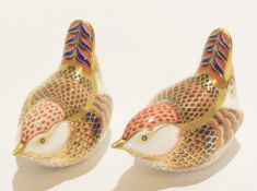 Two Royal Crown Derby paperweights modelled as wrens, (2)
