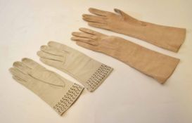 Mixed Lot: two various pairs of ladies kidskin leather gloves, each of stitched construction, one