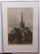 After S Read, hand coloured engraving, Norwich Cathedral, 50 x 34cm
