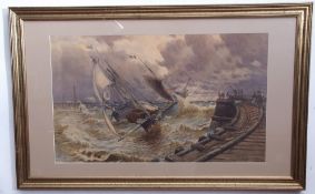 John Syer, signed and dated 1886 watercolour, Shipping off Gorleston, 47 x 80cm