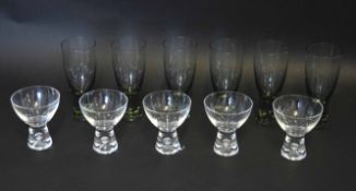 Set of six Scandinavian style wine glasses together with five others, possibly Holmgaard, largest