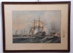 After Oswald H Brierley, hand coloured engraving, "HMS St Jean D'Acre, 101 guns", 39 x 59cm