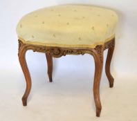 19th century bleached mahogany dressing table stool raised on cabriole supports and the frieze