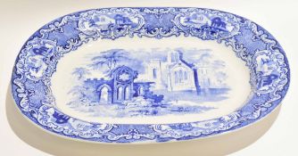 19th century George Jones & Co Abbey pattern flow blue dish, 41cm diam