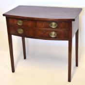 Late 18th/early 19th century mahogany bow fronted side table fitted with two frieze drawers raised