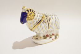 Large Royal Crown Derby paperweight modelled as a ram, 16cm long