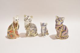 Group of Royal Crown Derby paperweights modelled as cats, tallest 13cm (4)