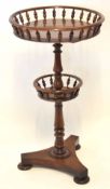 19th century mahogany torchere stand, plain top with spreading rail surround supported by spindles