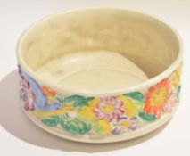 Clarice Cliff My Garden style bowl, the outer frieze decorated with mutli-coloured flowers, 23cm