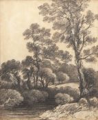 George Frost of Ipswich (1734-1821) Wooded landscape, charcoal drawing, 33 x 27cm