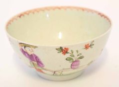 Lowestoft small bowl with a polychrome decoration of Chinese figures by a table with red line and