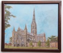 Norman Pellew, acrylic on board, Norwich Cathedral, 50 x 60cm together with D Southgate, signed
