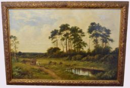 E Hargate, signed pair of oils on canvas, Country landscapes, 50 x 75cm (2)