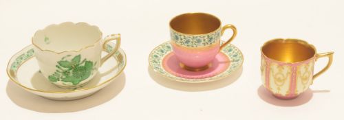 Royal Worcester cup and saucer together with a Herend cup and saucer and Royal Doulton cup, the