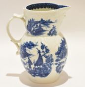 Late 18th century Caughley porcelain mask jug decorated with Fishermen pattern, 18cm high