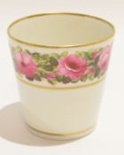 Early 19th century porcelain beaker, painted with a frieze of foliage and roses in Billingsley