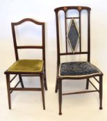 Unusual Arts & Crafts style simulated rosewood high back bedroom chair, the cresting rail inlaid