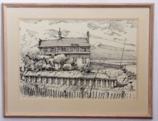 Kenneth Taylor, pen, ink and wash, The Clubhouse, Royal West Norfolk Golf Club, Brancaster, 38 x