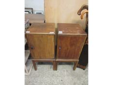 TWO MAHOGANY FRAMED POT CUPBOARDS ON STANDS