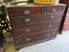 19TH CENTURY MAHOGANY TWO OVER THREE FULL WIDTH DRAWER CHEST WITH OVOID HANDLES (FOR RESTORATION)