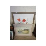 SIGNED WATERCOLOUR OF A COTTAGE SCENE TOGETHER WITH A FURTHER ALISON CHRISTMAS PICTURE OF POPPIES
