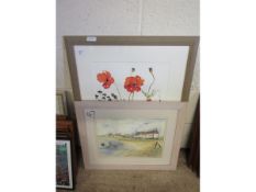 SIGNED WATERCOLOUR OF A COTTAGE SCENE TOGETHER WITH A FURTHER ALISON CHRISTMAS PICTURE OF POPPIES