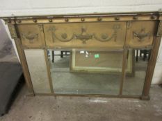 19TH CENTURY GILT FRAMED TRIPLE GLASS OVERMANTEL MIRROR WITH URN DETAIL