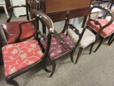 TWO REGENCY BAR BACK DINING CHAIRS WITH SABRE FRONT LEGS TOGETHER WITH A FURTHER VICTORIAN BALLOON