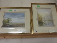 KEN J WALTON, SIGNED TWO WATERCOLOURS, NORFOLK LANDSCAPES, 16 X 22CM AND 20 X 16CM (2)