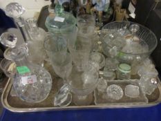 TRAY CONTAINING MIXED GLASS WARES, RUMMERS, DECANTERS ETC