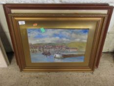 UNSIGNED OIL, HARBOUR SCENE, 28 X 40CM, TOGETHER WITH A PAIR OF GOUACHE BY J MAC BANE (3)