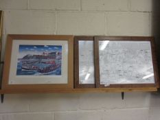 LIMITED EDITION LEWIS PRINT OF LIFEBOATS AT SHERINGHAM TOGETHER WITH TWO MAPS OF NORTH NORFOLK (3)