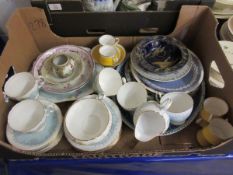 BOX CONTAINING MIXED TEA WARES, PLATES ETC