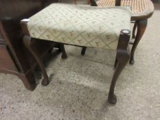 MAHOGANY FRAMED EMBROIDERED TOP STOOL ON FOUR PAD LEGS