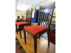 SET OF EIGHT BEECHWOOD BAR BACK DINING CHAIRS WITH RED SEATS