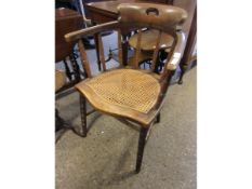BEECHWOOD FRAMED BOW BACK CAPTAIN’S TYPE CHAIR WITH CANE SEAT