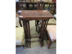 VICTORIAN MAHOGANY SET OF THREE NESTING TABLES WITH TURNED SUPPORTS