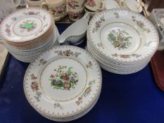 QUANTITY OF SPODE CHINA IN THE PEPLOW PATTERN, COMPRISING DINNER PLATES, SIDE PLATES, SOUP BOWLS AND