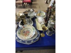 QUANTITY OF MIXED TWISTED CANDLESTICKS, EVESHAM DISH, BONE HANDLED KNIVES, MASON’S BOWL ETC