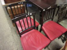 SET OF THREE GEORGIAN MAHOGANY BAR BACK DINING CHAIRS WITH RED LEATHER UPHOLSTERED SEATS
