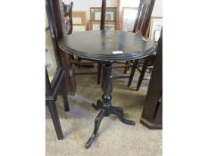 EBONISED CIRCULAR WINE TABLE ON TRIPOD BASE WITH INLAID CENTRE PANEL