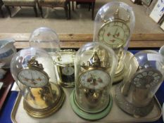 TRAY CONTAINING FOUR VARIOUS ANNIVERSARY CLOCKS ETC